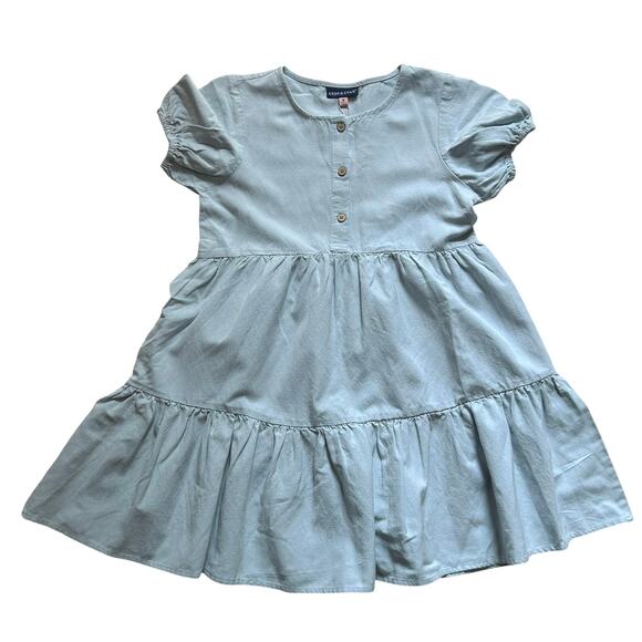 Andy & Evan Girl's Chambray Tiered Ruffle Puff Sleeve Button Dress 8 New - Picture 1 of 7